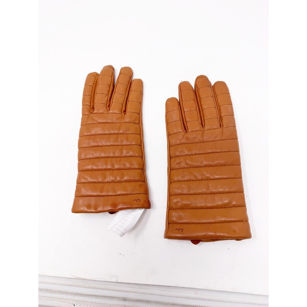 Echo Womens Cognac Brown Quilted Ribbed 100% Sheep Leather Lined Gloves Size L